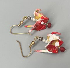 Japanese Traditional Origami Tsuru Bird Crane Design Earrings Red/White/Yellow