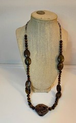 Hand made bronze necklace Fireworks stone tigers eye bronzite cats eye 24 in