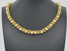 Artisan-Made Swarovski Crystals Vintage Glass Faux Pearls Collar, Recycled Clasp