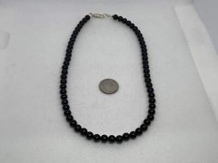 Genuine Black Onyx 6mm stones in a 16” necklace with sterling silver. SR2042 Shi