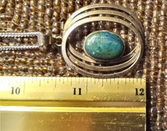 Vintage Sterling Silver Malachite Handmade Modernist Mid Century MCM Pendant