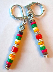 Colorful HOWLITE Heishi with ROSE drop SP Leverback earring XX