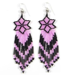 Handmade Beaded Pink Seed Bead Flower drop dangle Earrings
