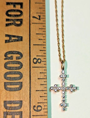 Lovely Gold Vermeil Sterling Silver Diamond Accent Cross Pendant Necklace Signed