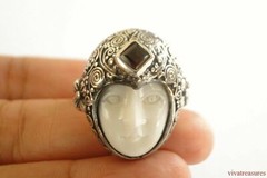 Bali Goddess Open Eyes Red Garnet Sterling Silver Ring Size 6 7 8 9 10