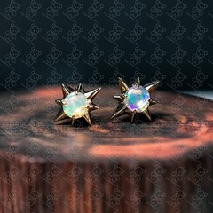 Starry Design Australian Solid Opal Stud Earrings 14K Yellow Gold White Opal