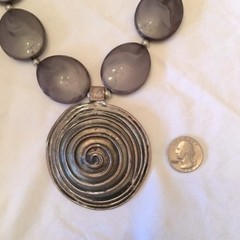 Artistic Spiral Pendant Statement Necklace Womens OS Purple Silver Marbled Boho