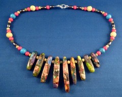 Multicolor Sea Sediment Jasper beaded NECKLACE, 16″ bright colors