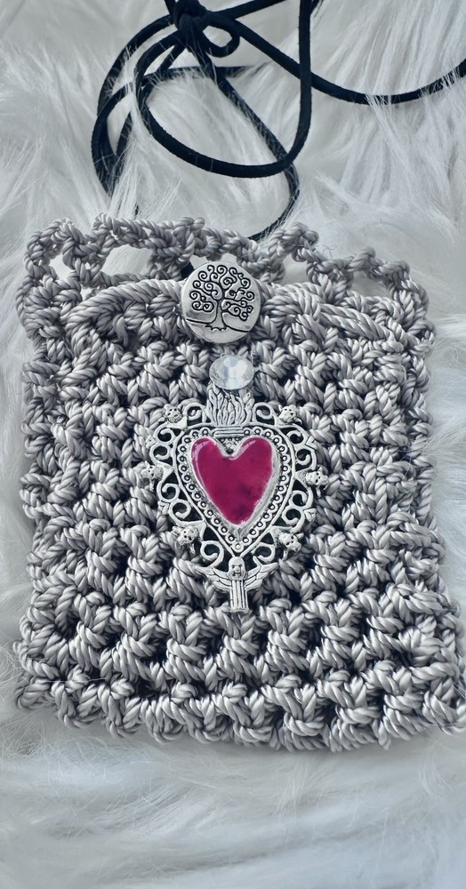 Hand Knits 2 Love Designer Crochet Necklace Sacred Heart Virgin Mary Cabochon