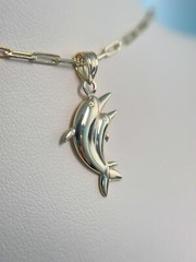 14k Solid Gold Dolphin Pendant, Dolphin Necklace, Dainty Fish Charm, 585 Yellow
