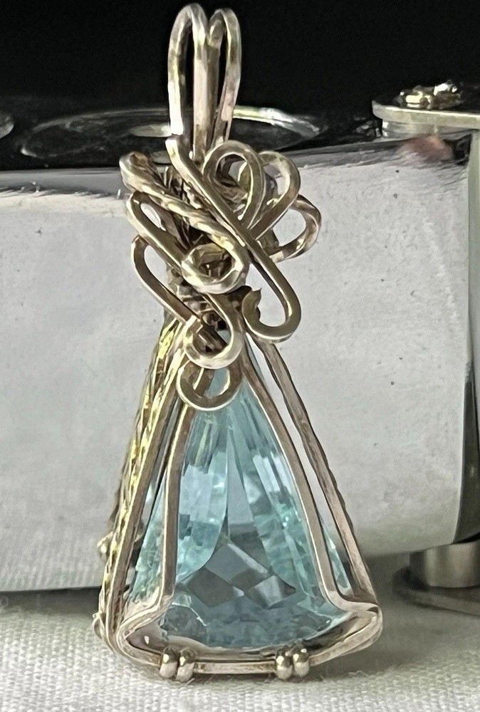 Artisan Blue Topaz Silver Tone Wire Wrapped Pendant