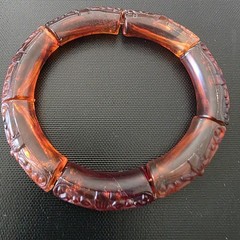 RARE Genuine Amber Carved Floral Chunky Tube Bead Stretch Bracelet Tested HTF