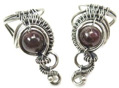 Pair of Garnet & Sterling Silver Woven Wire Ear Cuffs; Non-pierced Earrings
