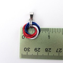 Red, white and blue love knot chainmail pendant, USA patriotic handmade jewelry