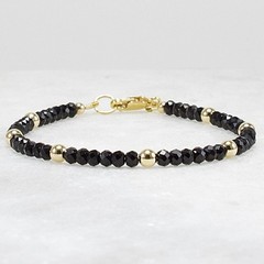 Black Spinel & 14k Gold Filled Bracelet – 3.5mm Faceted Gemstone | Dainty Luxe B