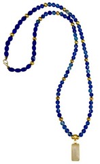 ARTISAN Gold Tone Radiant Cut MOONSTONE Pendant 25” Blue Glass Beaded Necklace