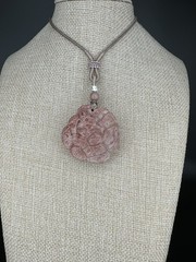 Pink Coral Fossil Nine Tail Fox Pendant Necklace: Agate And Silver On Rope