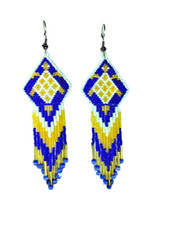 Handmade beaded Blue Gold White Turtle hook Earrings