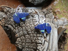 Lapis & White Opal Indian Inspired Bear Southwest Sterling Silver Earrings E63