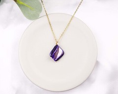Natural Shell Pendant Necklace, Green Pink Blue Shell, Gold Chain Necklace