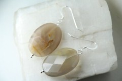 Moonstone White 18 x 25mm Faceted Oval Gemstone Sterling Silver Earrings 1 3/4″