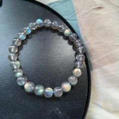 Handmade Natural Moonstone Stone Bracelet 7+mm Ice Blue Crystal Stretch Bracelet