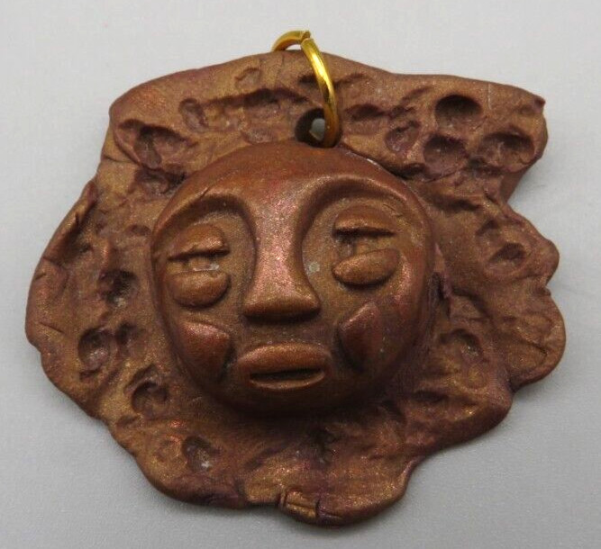 Studio Art light Clay Moon/Face Brown Pendant Artist folkart Jewelry Fashion