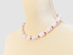 Light Pink Floral Czech Glass Bead Necklace, Handmade with Vintage Beads