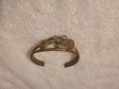 Copper Flower/Leaf Bracelet Turquoise Unique Vintage 1970s