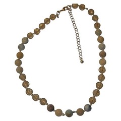 Hand Tied Faceted Glass & Stone Beaded Necklace Beige & Pale Blue Tones 16″-19″