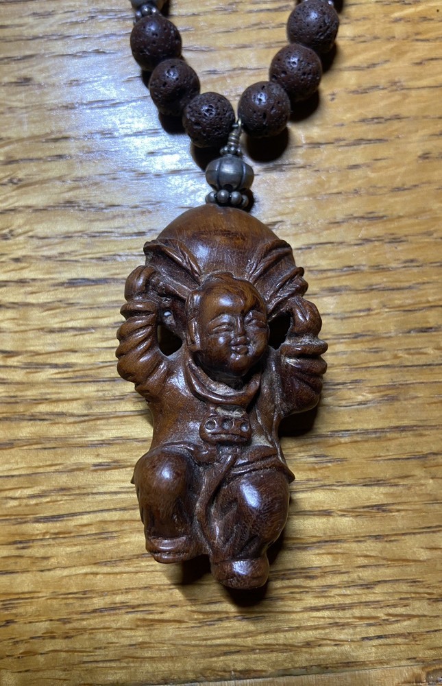 Vintage Japanese Netsuke carved Child handcrafted necklace/pendant NICE