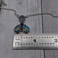 Blue Copper Turquoise Necklace Sterling Silver 3 Stone Pendant Southwestern