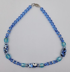 Artisan Glass Foil Beads with German Glass Beads Necklace 17 3/4″ w/o Closures