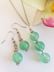 Real Green Aventurine Jewelry Set, Handcrafted Pendant Necklace & Earrings