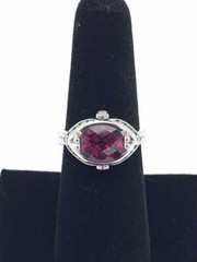 Pretty Checkerboard Oval Shape 7.85CT Ruby & White CZ Handmade Art Deco Ring