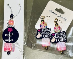 I Handmade I Swear Because I Care & Fuc Beaded & Focals Earrings And Necklace