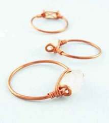 Faceted Rainbow Moonstone Stackable Rings Copper Wire-Wrapped Handmade