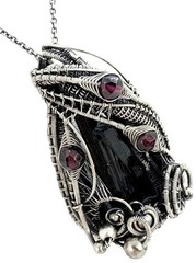Vivianite Crystal Pendant: Sterling Silver Wire-Wrapped with Rhodolite Garnet