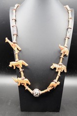 Vintage African Hand Carved Wooden Safari Jungle Animals Beaded Tribal Necklace