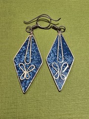Vintage Alpaca Silver Inlaid Turquoise Dangle Earrings