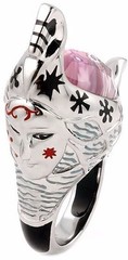 ALAN K. EXQUISITE COLLECTION FACETED PINK MURANO GLASS GONDOLA SHAPE SILVER RING