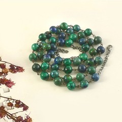 Natural blue and green azurite Necklace 30″ Gemstone 8mm in 925 Sterling Silver