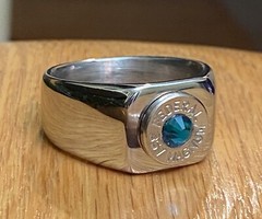Federal 357 Magnum Nickel Bullet Casing Ring Size 13 W/ Teal Crystal