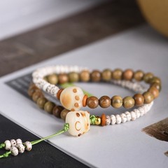 6mm Fashionable Women’s Bracelet Made of Green Sandalwood and Shoushan Stone
