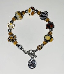 Animal Print Murano Glass And 925 Sterling Silver Bracelet With Toggle Clasp 8”