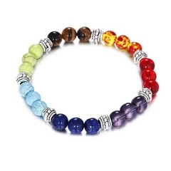 Natural Tiger Eye Lapis Lazuli Amethyst Agate 7 Chakra Stone Beads Bracelet Gift