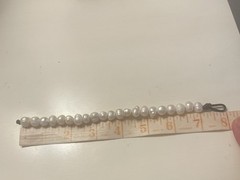 White Natural Pearl Bracelet on a Brown Cord Loop 6 3/4 inch Handmade Boho