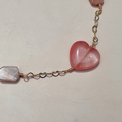 Sun Kissed Heart Sunstone Watermelon Quartz Wire Wrapped Necklace 15–17 in