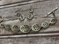 Sterling Silver Barse Tortoise Shell Jasper Bracelet and Earrings Set 7.5 Inches