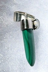 Vintage Malachite Pendant Clear Quartz Cbachon Accent Stone Sterling Silver